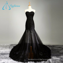 Lace Appliques Tüll Perlen Schwarze Abendkleid